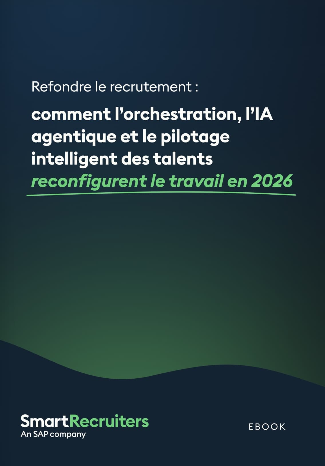 Ebook cover with a dark blue–green gradient, French title about recruitment and AI, SmartRecruiters branding at the bottom.